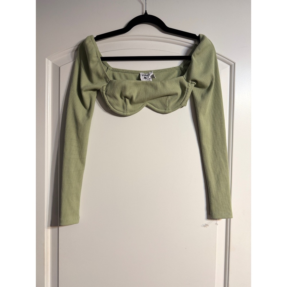 Princess Polly Crop Top Size 0 Sage Green Ribbed Underwire Detail Coquette